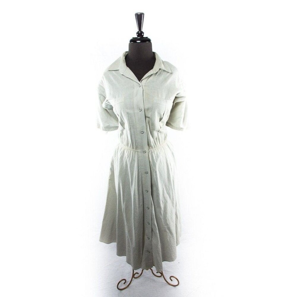 Vintage 1960's George Georgiou II Slate Blue  Cotton Dress L Made In Cyprus 100%